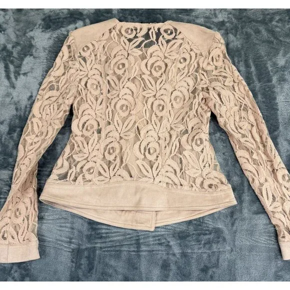 INC Womens Small Lace Jacket Beige Floral Long Sleeve Full Zip - Picture 2 of 8